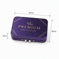 Boîte en étain métallique violette personnalisée avec bouton de sécurité enfant et intérieur argenté pour emballage de chocolat haut de gamme