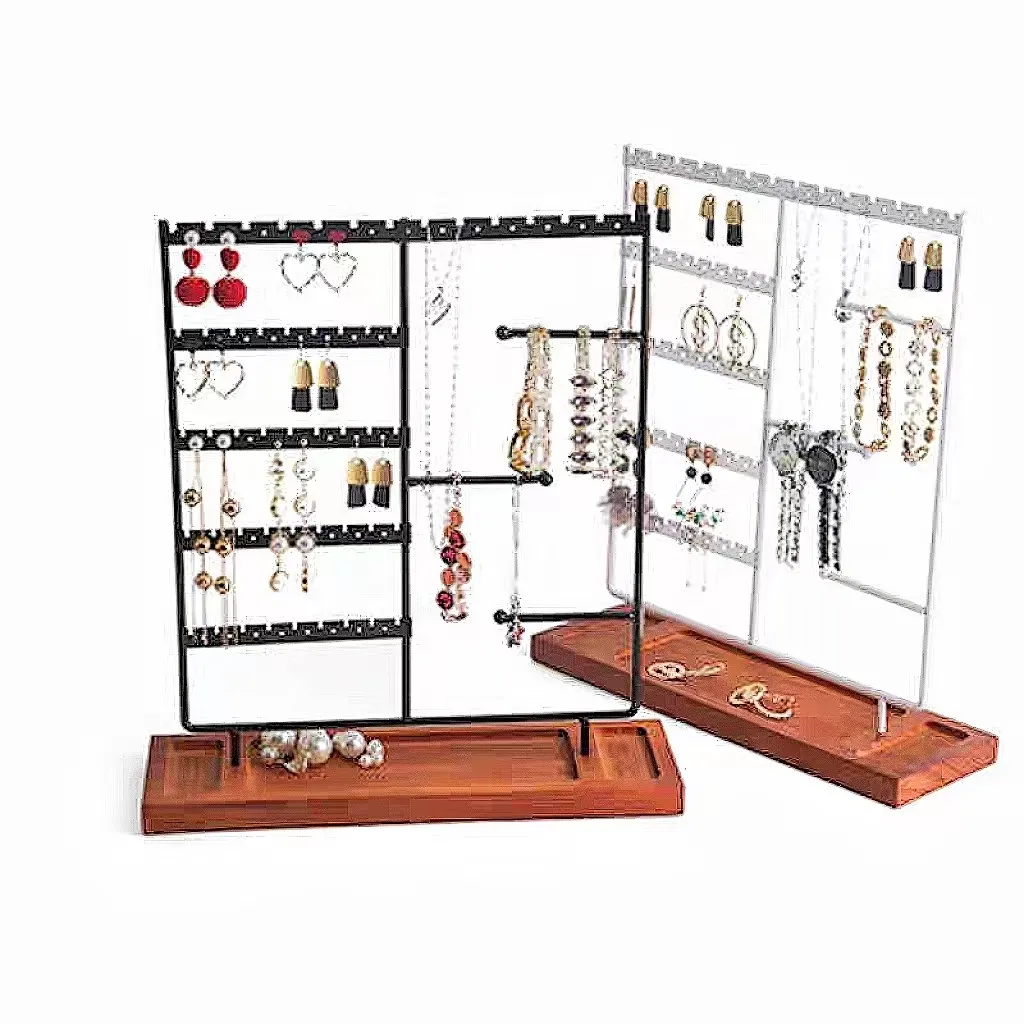 Organizzatore di orecchini di fabbrica in legno supporto per braccialetti a 3 file e Organizer per collana esposizione di gioielli negozio di oggetti di scena per desktop