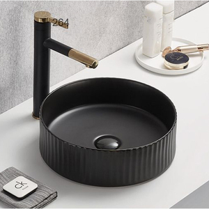 Évier de salle de bain moderne et rond, évier d'italie en porcelaine noire mat en céramique, lavage à main, 78728MB, modèle - Product Image 1