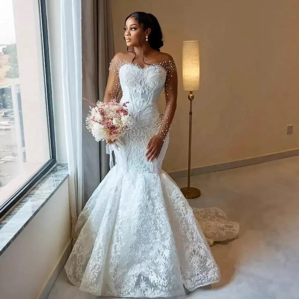 In Stock Mermaid Fit Flare Wedding Dresses White Sequined Finish |  Alibaba.com
