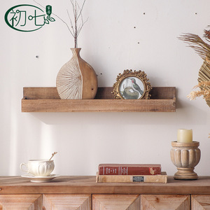 Natural <b>Wood</b> Color <b>Solid</b> <b>Wood</b> Wall Mounted <b>Shelf</b> Rectangle 60x10x8.9cm For Living Room Decoration Wabi Sabi Style - Product Image 3