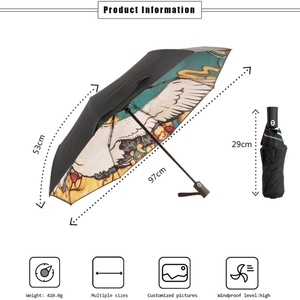 Double Fabric Canopy Umbrellas Strong <b>Frame</b> Auto Open 3-Fold UV Protection Sun Umbrella with Crane Artwork - Product Image 6