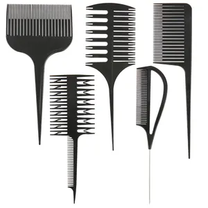 5 Pieces Hair Combs Set, 3-Way Hair Sectioning Comb Rat Tail Lifting Comb Weaving Foiling Hair Comb for Hair Coloring, Black