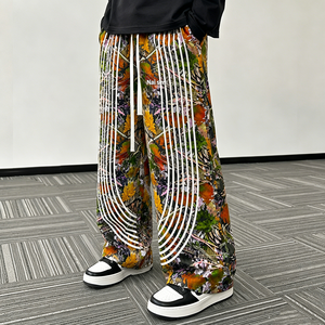<span class=keywords><strong>Pantalon</strong></span> cargo ample à imprimé floral personnalisé OEM pour <span class=keywords><strong>homme</strong></span>, style streetwear, motif feuille vintage, coupe décontractée, avec logo personnalisé - Product Image 2