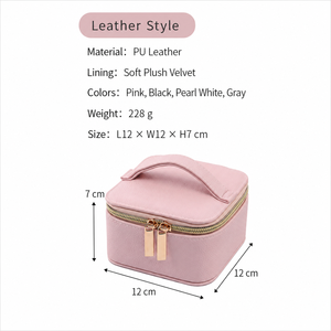 Portable Modern Simple Rectangle PU Leather Jewelry Organizer <b>Box</b> with Handle Zipper Closure Velvet Lining for Gift Store - Product Image 2