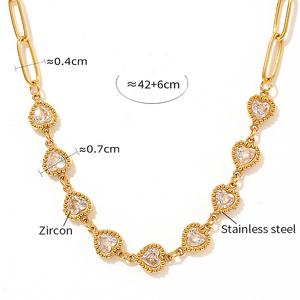 Collier ras du cou en acier inoxydable fin, hypoallergénique, sans ternissement, avec zircon en forme <span class=keywords><strong>de</strong></span> cœur, pour femmes, vente en gros Europe et Amérique - Product Image 2