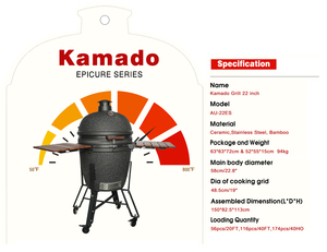 Barbecue <span class=keywords><strong>Kamado</strong></span> en céramique Auplex Epicure Series 22 pouces, fumoir au charbon de bois, grande taille pour cuisine extérieure - Product Image 4