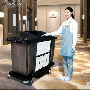 Elektrische hotel schoonmaakkar met meerdere compartimenten, schoonmaakwagen van kunststof, 300 kg draagvermogen, geschikt voor ziekenhuizen, mobiel - Product Image 1