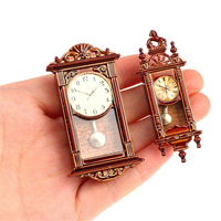 1/12 Jam Dinding Miniatur Rumah Boneka Kayu Gaya Art Deco untuk Aksesori Kamar Rumah Kembali ke Sekolah