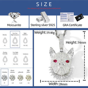 Rappeur Hommes Bijoux Pierre Précieuse Plaqué Or 925 Argent Sterling VVS Moissanite Rouge Zircon Yeux Hip Hop 3D Bouledogue Français Pendentif - Product Image 6