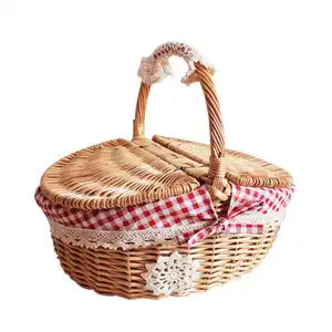 Empty Wicker Holiday Camping Picnic Hampers Mini Picnic Gift Basket com Tampa Lid Handles For Kids