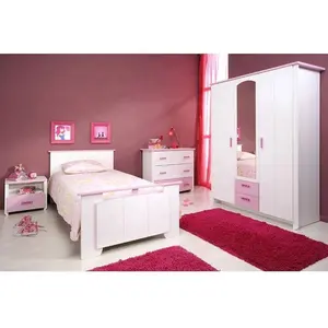 20KAD04Princess Girls Bedroom Set Modern Kids Pink Wooden Bed Children Size Single Bed Pink Kids Room For Girl