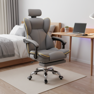 <span class=keywords><strong>Chaise</strong></span> <span class=keywords><strong>de</strong></span> <span class=keywords><strong>bureau</strong></span> ergonomique pivotante moderne à dossier haut 2026 pour chambre à coucher, en cuir PU, avec repose-pieds - Product Image 1