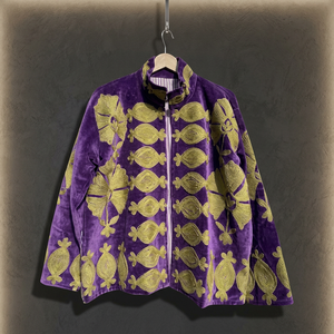 Purple Velvet Embroidered <b>Jacket</b> With Floral Pattern <b>Mandarin</b> <b>Collar</b> Full Sleeve Open Closure Elegant Autumn Outerwear B2B Coat - Product Image 3