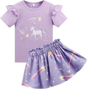 小さな女の子のスカートセット キッズツーピース春夏服 蝶柄ワンピース 猫柄子供用スカート 幼児女の子服セット - Product Image 5