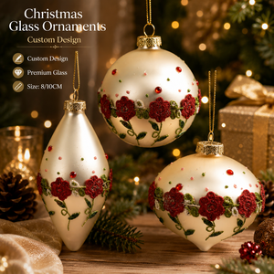 Adorno Navideño de Cristal Mate con Flor Roja Bordada y Decoración de Cuentas de Cristal, Bola Colgante para Decoración Navideña - Product Image 1