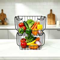 Panier de rangement empilable en fil métallique noir, bac de rangement empilable pour la cuisine, les fruits, les légumes, les jouets, le rangement domestique