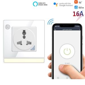 Prise murale intelligente universelle LAPU Tuya WiFi Zigbee en verre trempé 3 broches <span class=keywords><strong>220V</strong></span> 16A avec capteur et lumière LED Blanc/Noir - Product Image 1