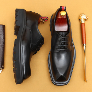 Zapatos Oxford de Vestir con Cordones, Punta en Pico, de Cuero Genuino Marrón, para Todas las Temporadas, con Suela de Goma, Envío Directo - Product Image 4