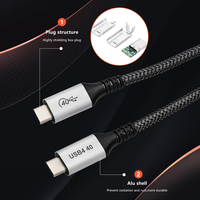 Transfert de données USB 4.0 Câble PD 100W Charge rapide Coque en aluminium Câble USB 40Gbps Type C à Type C Câble pour téléphone portable