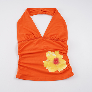 Top de punto transpirable estilo resort, corte ajustado, cuello en V, color liso, para mujer - Product Image 2