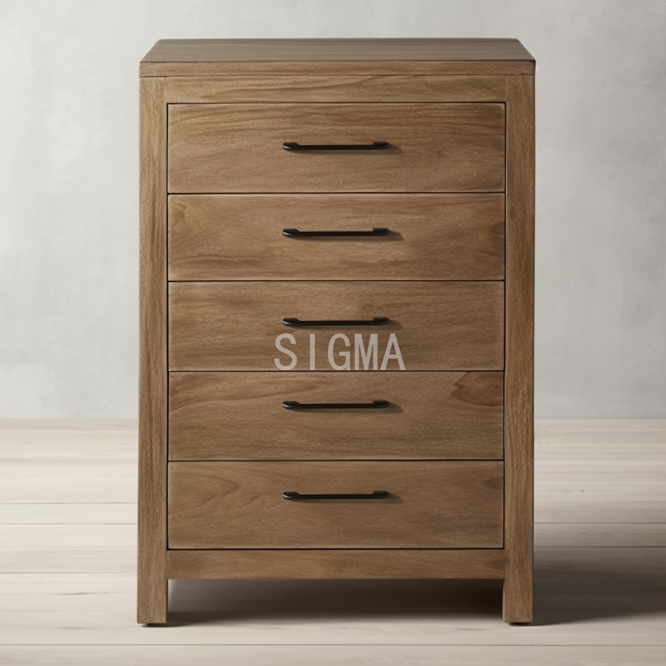 5-drawers vintage solid wood beside table living room furniture modern solid oak wood storage cabinet