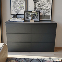 Commode à 6 tiroirs sans poignées, tiroirs de rangement en bois amovibles pour l'organisation de la chambre à coucher, pour le salon, en bois