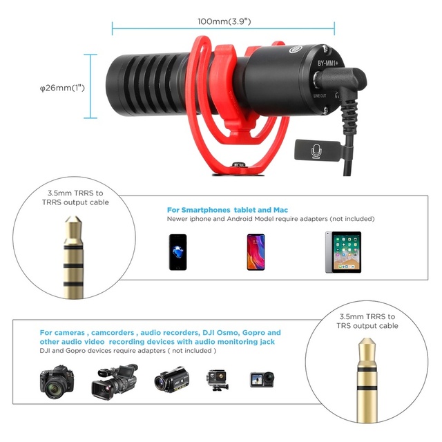 For Professional Shotgun Dynamic Dummy Microphone BY-MM1+ Mini PC iPhone Camera Blogger Streaming YouTube Vlogging Wired