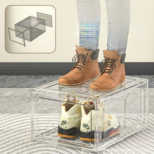 Caja de almacenamiento de zapatos con puerta transparente para almacenamiento de zapatos deportivos caja de zapatos transparente apilable fácil de montar - Product Image 5