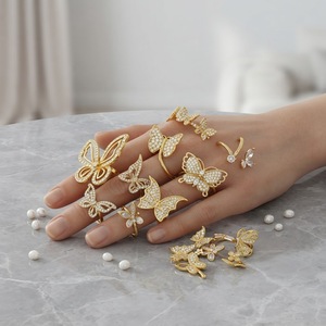 Anillo de Mariposa Chapado en Oro de 18K al por Mayor para <span class=keywords><strong>Mujer</strong></span>, Anillo Abierto Ajustable con Micro Pavé de Circonitas, Joyería a Granel - Product Image 6
