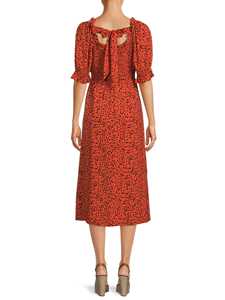 100% Ecovero Viscose Écologique Femmes Robes Encolure Carrée <span class=keywords><strong>Coude</strong></span> Longueur Manches Genou Longueur Allover Imprimer Smocké Robe Midi - Product Image 5