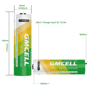 แบตเตอรี่แบบชาร์จไฟได้ผ่านพอร์ต USB 1.5V AA 2500mwh 3000mwh แบตเตอรี่ลิเธียมไอออน  แบตเตอรี่ชนิด AAA AA แบบ Type C - Product Image 4
