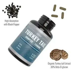 Capsule de champignon de suppléments à base de plantes de santé immunitaire de marque privée OEM Capsules de poudre de champignon de queue de dinde biologique - Product Image 3