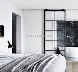 ประตูยุ้งข้าวแบบเลื่อนกระจกสองชั้นพร้อมกระจกฝ้ารางโครงเหล็กฝรั่งเศสสีดำภายใน - Product Image 3