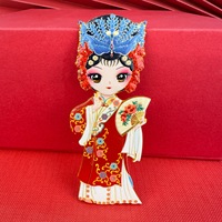 Aimant de réfrigérateur original de maquillage facial de l'Opéra de Pékin, souvenir chinois en bois et métal, cadeau artisanal Guan Yu Mu Guiying