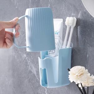 Adhesive Wall Mounted <b>Toothbrush</b> <b>Holder</b> Set With Cup And Toothpaste Storage For Bathroom - Product Image 3