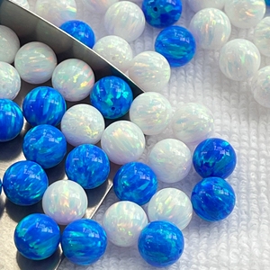 Opale bleue créée en laboratoire, perles rondes à demi-trou de 1,0 mm avec iridescence pour la fabrication de bijoux - Product Image 1
