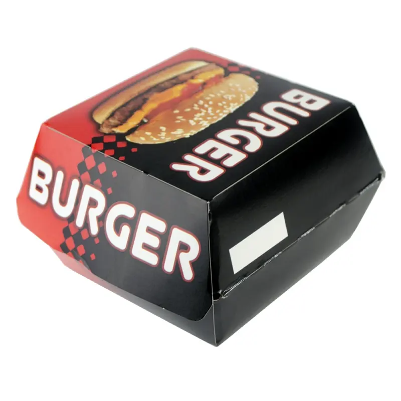Vendita calda all'ingrosso ristorante da portare via cartone nero e rosso Food Grade Burger scatole per l'imballaggio