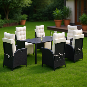 Ensemble de salle à manger de jardin noir et crème 6 places, mobilier d'extérieur résistant aux intempéries, design contemporain - Product Image 2
