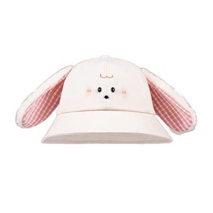 Sombrero de Pescador Gulu Rabbit, Diseño a Cuadros Rosa con Orejas de Conejo, Protección Solar, Primavera Verano, Casual, para Mujer, Lona - Product Image 5