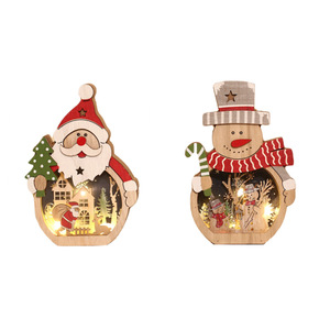 Factory Christmas Holiday Decorations Mini <b>Tree</b> Santa Claus Wooden <b>Led</b> Light Luminous Hanging Ornaments - Product Image 5