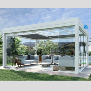 Toldo de Jardín Moderno para Exteriores, Marco de Aluminio y Plástico, Pabellón Plegable con Arco, Vigas de Madera, Kit de Pérgola con Soportes - Product Image 1