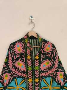 Cotton <b>Velvet</b> Suzani Embroidered <b>Jacket</b> Handmade Floral Folk Art Boho Ethnic Winter Coat For <b>Women</b> Vintage Statement Wear Gift - Product Image 2