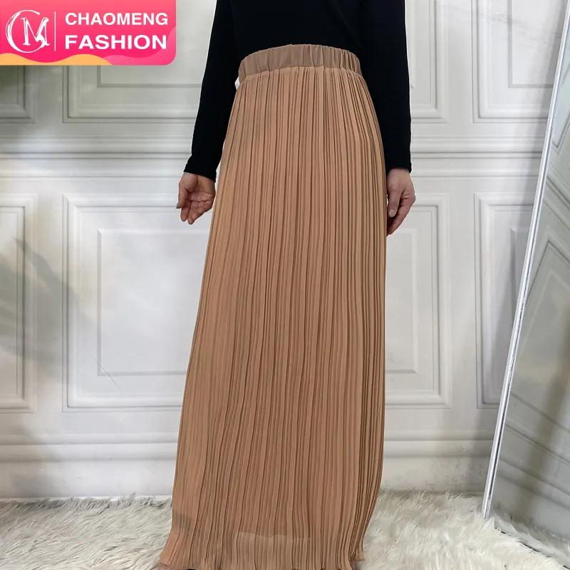 9017# Skirts Pleated 2022 New Fashion Skirt For Womans Elegant Casual Dresses Long Maxi Modest Wear