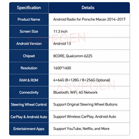 Écran Android vertical Qualcomm 6225 de 11,3 pouces, nouveau design, pour Porsche Macan 2014-2017, lecteur multimédia de voiture, autoradio