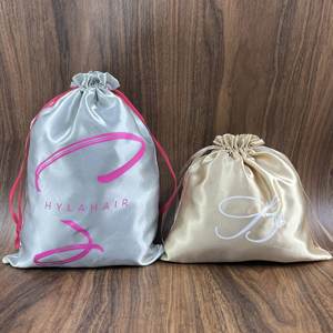 ถุงผ้าซาตินแบบมีเชือกผูกพร้อมพิมพ์โลโก้ - บรรจุภัณฑ์หรูหราสำหรับต่อผมและผลิตภัณฑ์ความงาม - Product Image 6