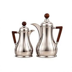 Juego de cafetera árabe Dallah dorada de lujo con mango de madera, acero inoxidable, portátil y resistente al calor - Product Image 1