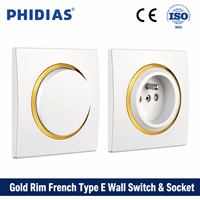 Prise murale en laiton de type E française avec bordure dorée 80 mm, norme européenne 16A/10A, certifiée CE ISO pour