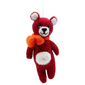 Handmade Red Felt <b>Bear</b> Ornament Set Wall Hanging Christmas Decoration <b>Cute</b> Animal Indoor Holiday Decor Small Size Certified Wool - Product Image 2