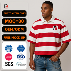 T-Shirt Polo Oversize da Uomo con Logo Personalizzato, Streetwear a Righe, Alta Qualità in Cotone, Manica Corta - Product Image 1